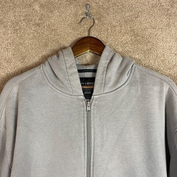 Hollister Hoodie Sweatshirt Womens Size Medium Gray Oversized Fit Zip Up Fleece - Picture 2 of 8